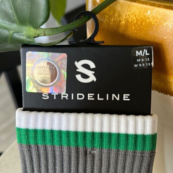 NWT University of North Texas Strideline Gray Socks M/L Knit Striped Crew Sports - Picture 3 of 9